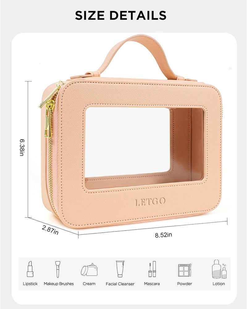 LETGO Clear Makeup Bag Travel Cosmetic Case Transparent Toiletry Bag with Zipper, Portable Make Up Organizer Traveling Compact Car Bag for Essentials (A-Nude) - Image 4